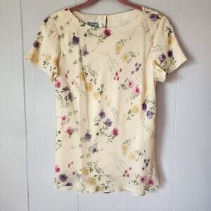Depeche Mode Vintage Cottage Academia 12 100% Silk Yellow Floral Blouse